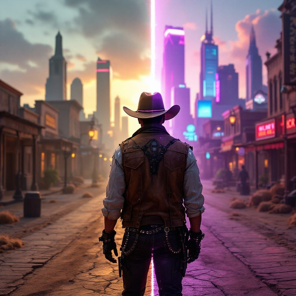 Cyberpunk Cowboy Emerges from the Digital Frontier