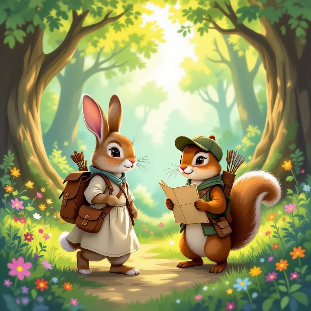 Hannah the Rabbit Explores Fantasy Forest with Sammy Squirre...