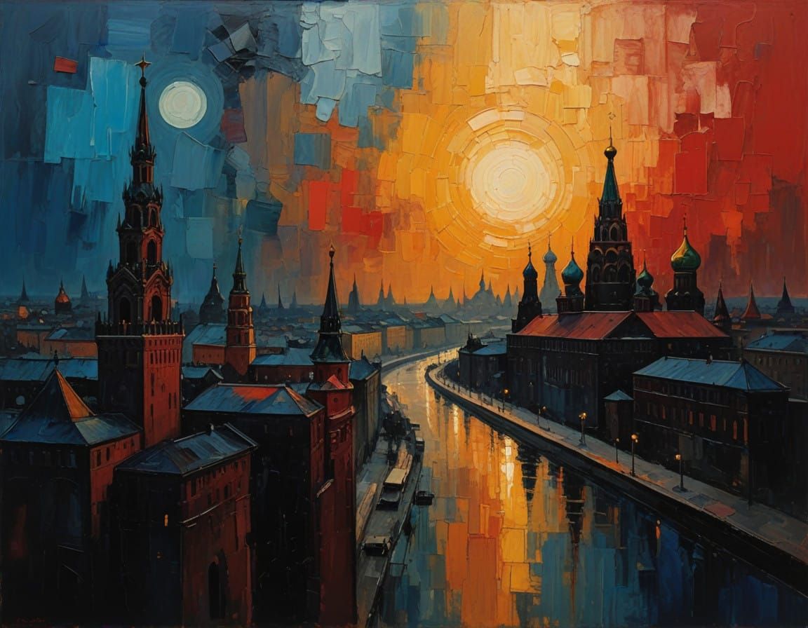 Surreal Moscow Cityscape in Abstract Realism Style