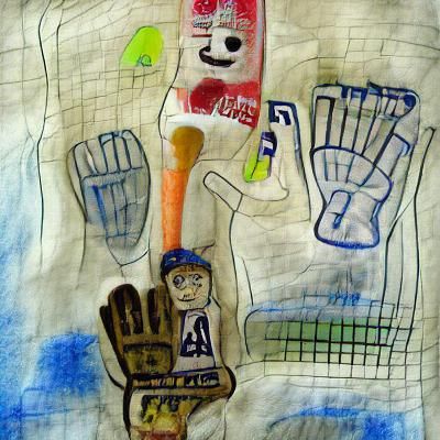 Child's Drawing of Baseball Game with Foam Finger