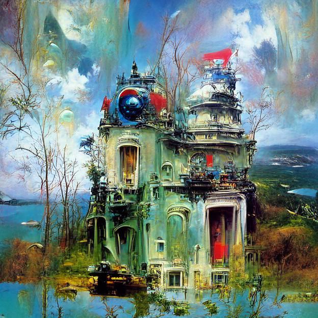 Art Nouveau Mansion Above Shoreline in Rococo Architecture