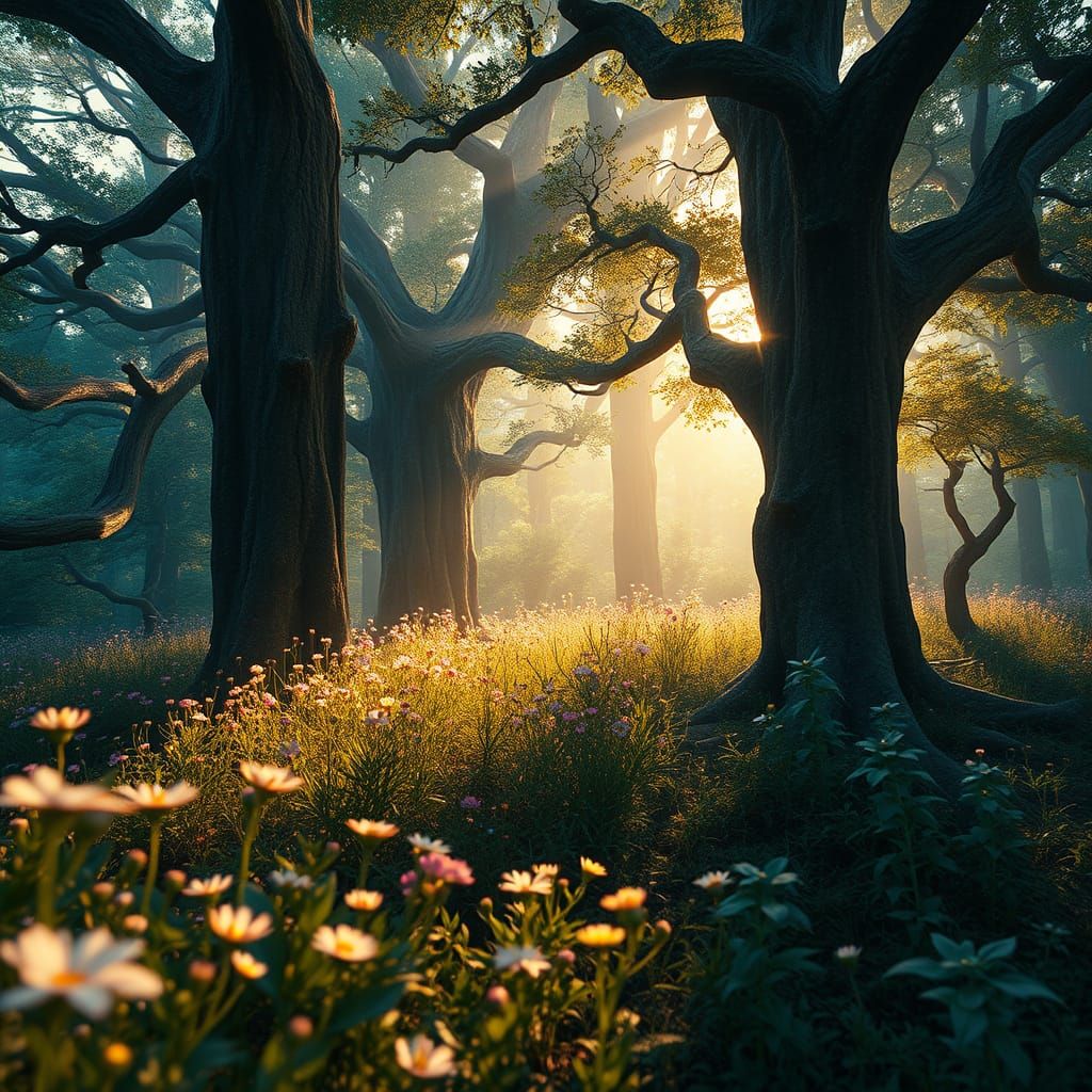 Whimsical Dream Forest in Vibrant Hues