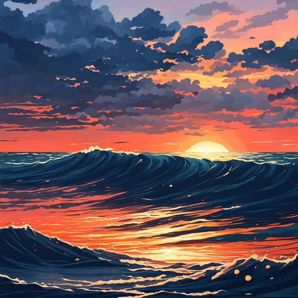 Hyperrealistic Ocean Sunset: A Moment of Serenity