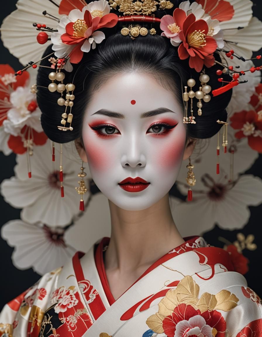 Exquisite Maiko Geisha Portrait in Sakura Garden