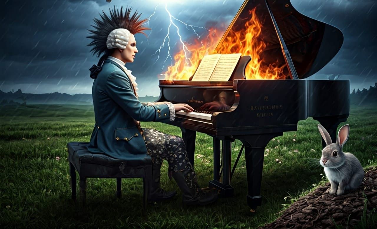 Punk Rocker's Fiery Piano Solo in a Storm