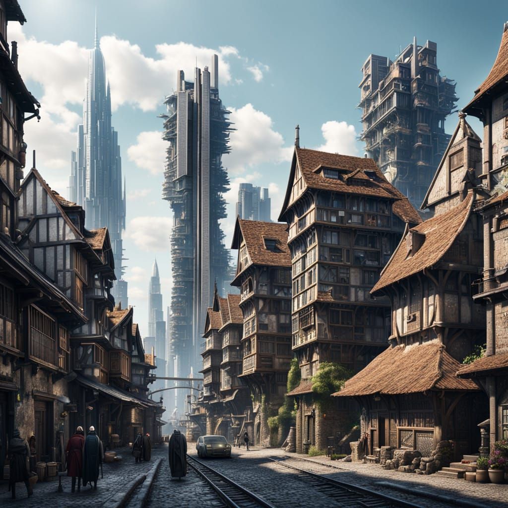 Futuristic City Confronts Ancient Medieval Village in Hyperr...