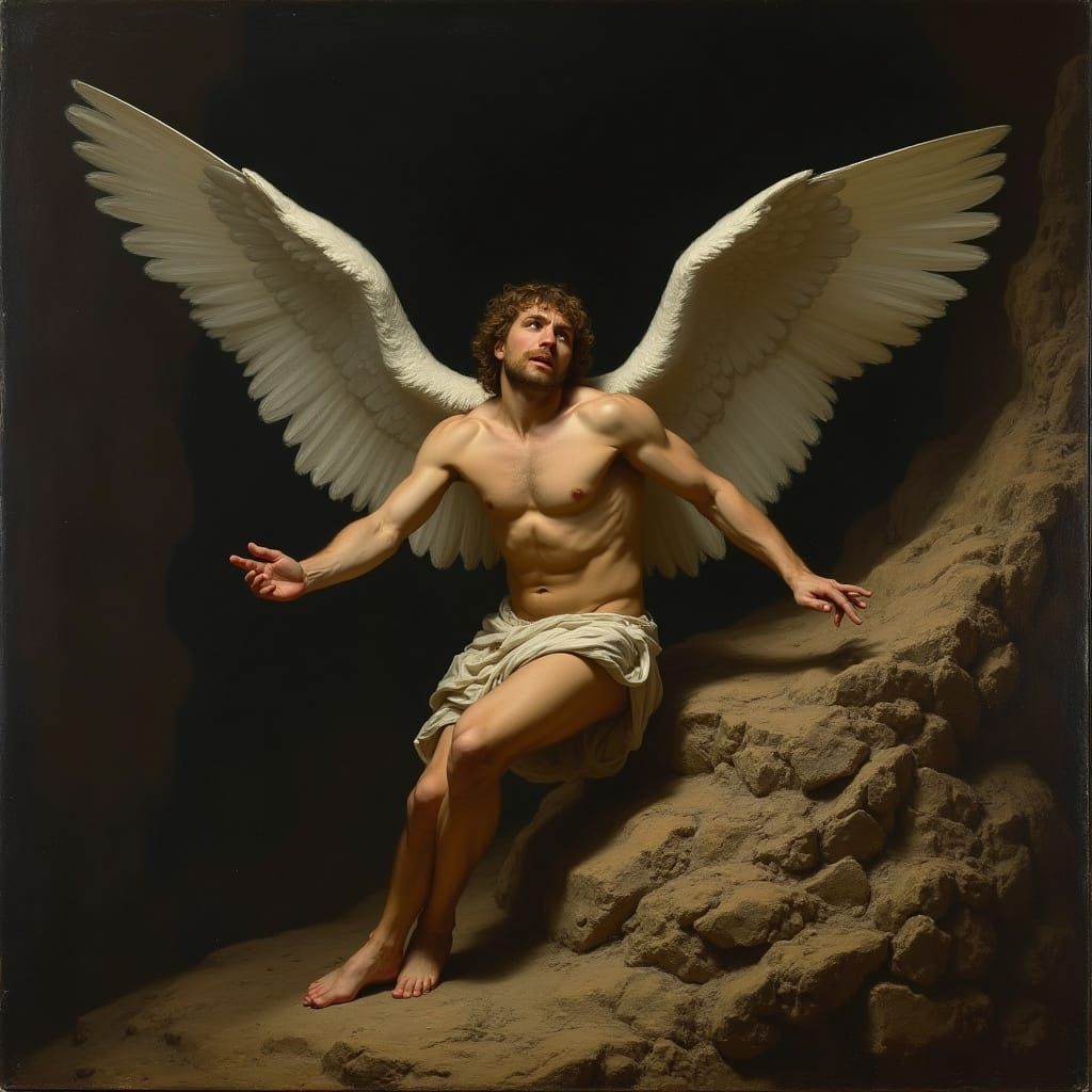 Fallen Angel in Baroque Style with Expressive Eyes