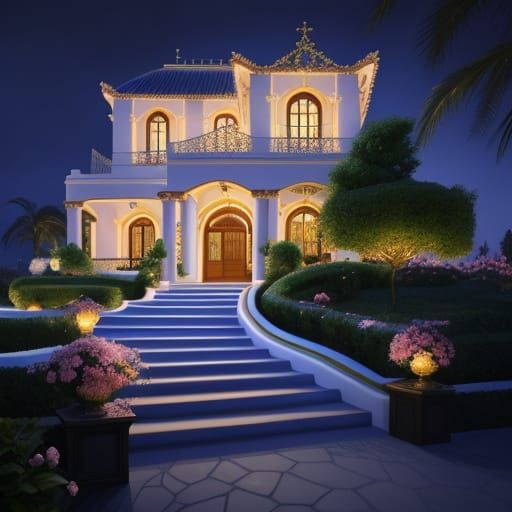 Villa in a Flowering Garden: Art Nouveau Style