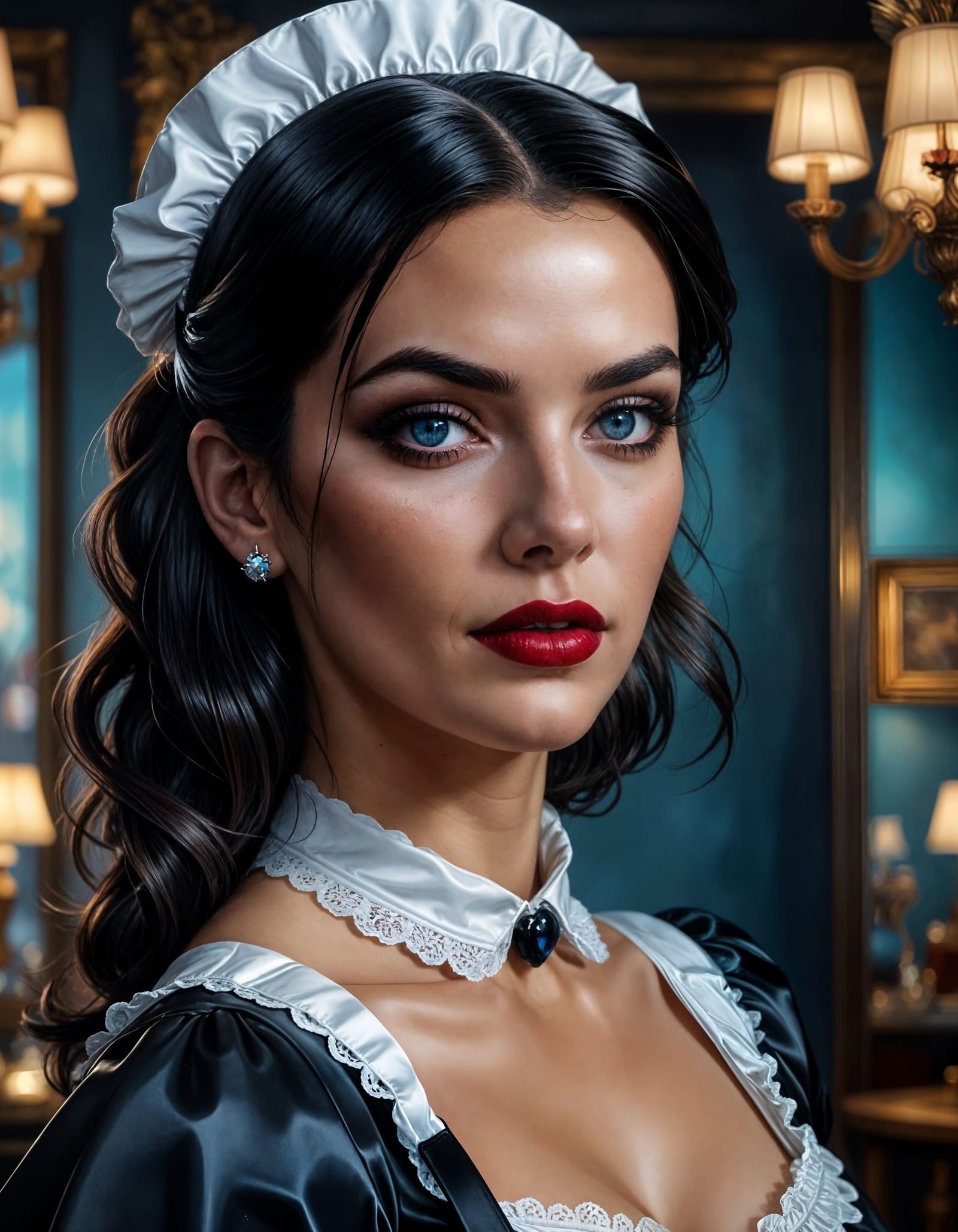 Beautiful Woman in French Maid Costume, Hyperrealistic Art