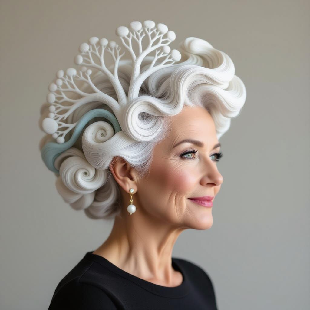 Tree Hairstyle Portrait in Shades of White