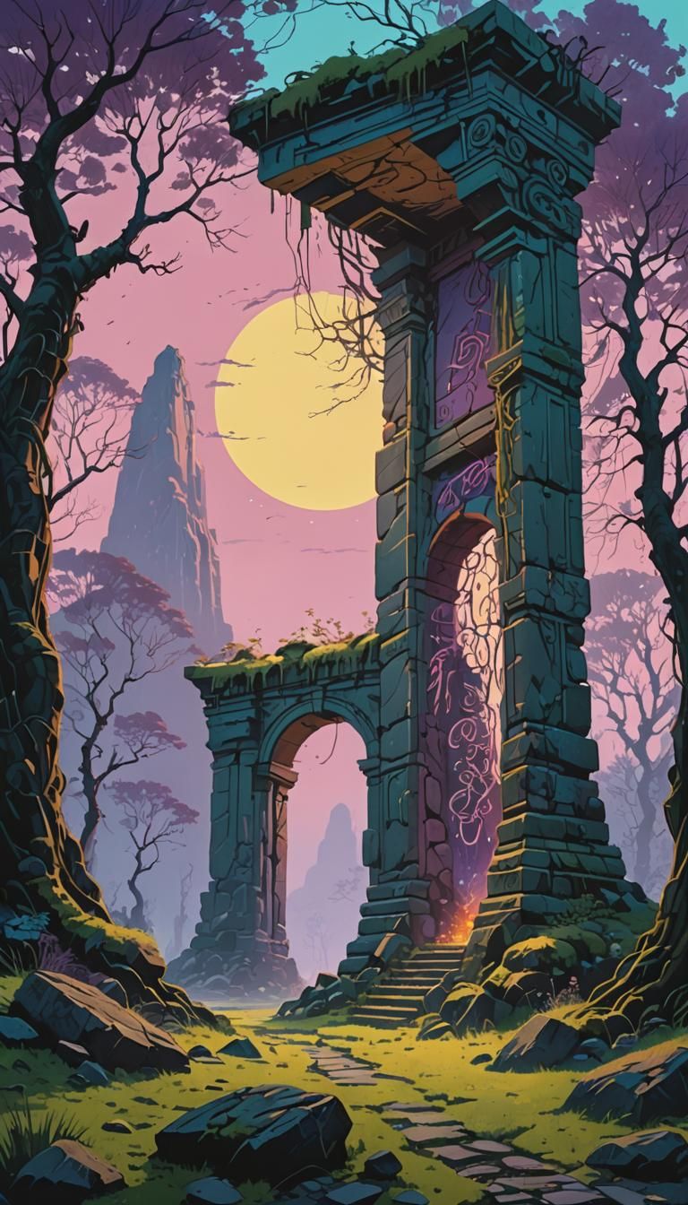 Mystical Portal with Calligraphy, Digital Art