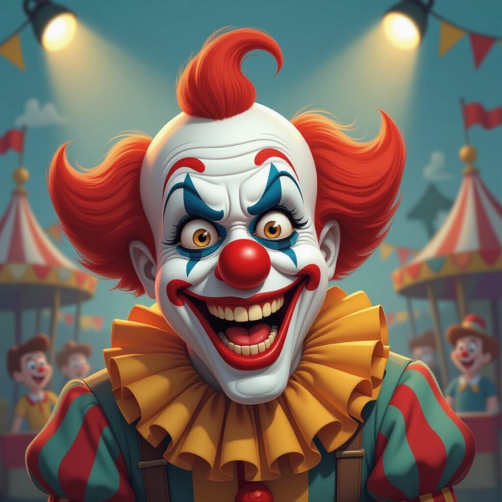 Comical Clown Makes Funniest Face at Chaotic Carnival