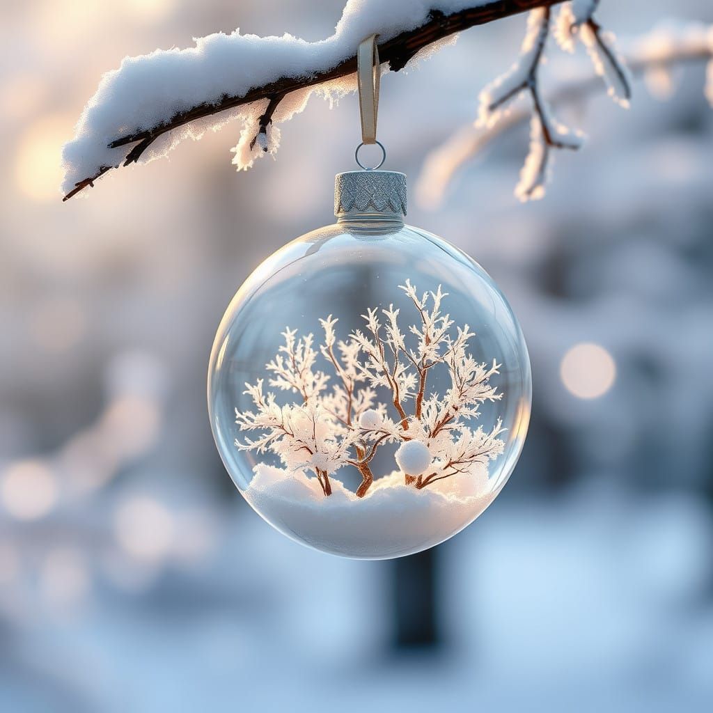 Crystal New Year's Ornament in Whimsical Winter Scene