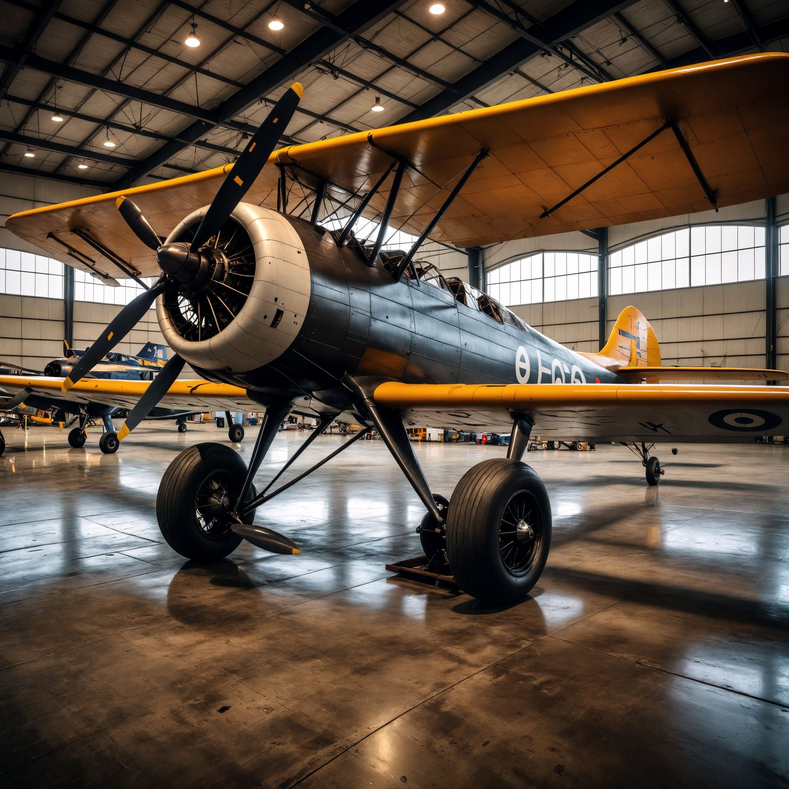 Old Biplane in Hangar, Hyperrealistic 64 Megapixel