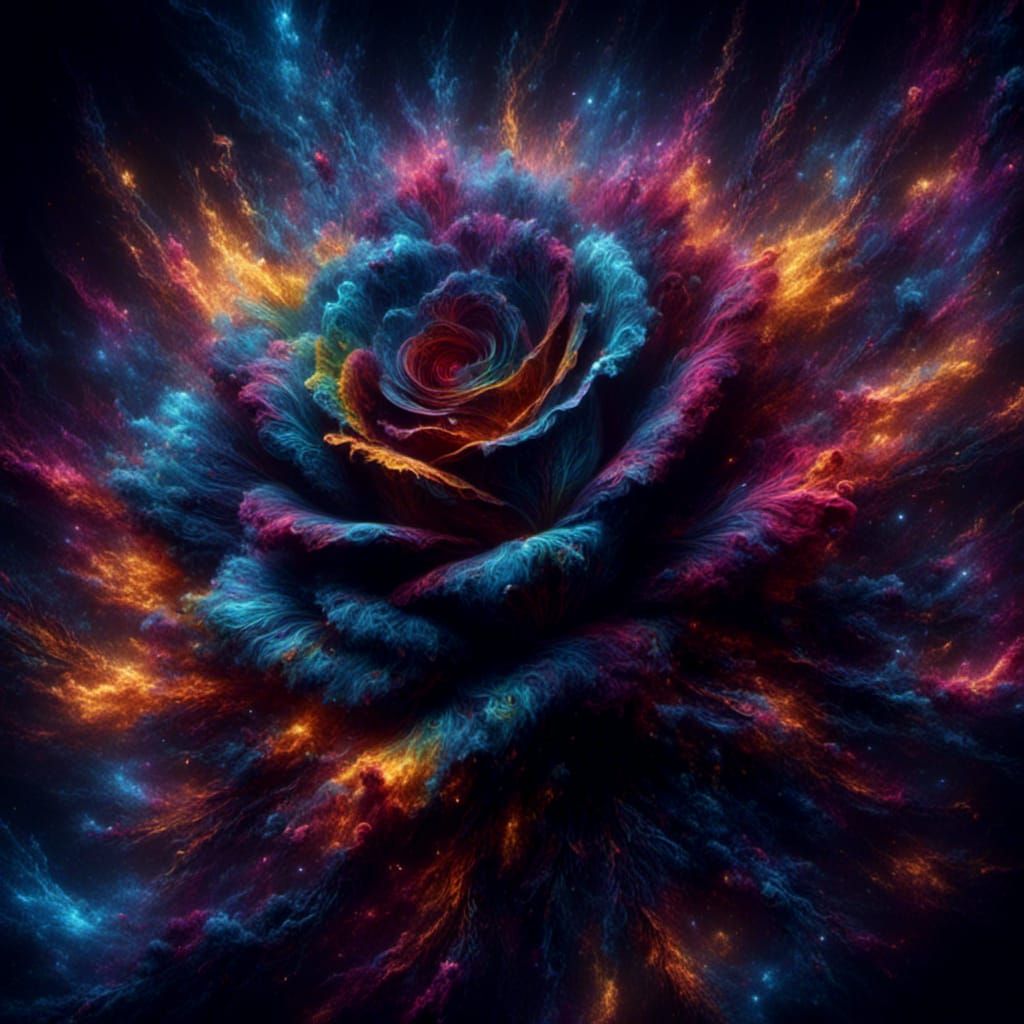 Rainbow Rose in Bloom: A Fiery Digital Art Piece