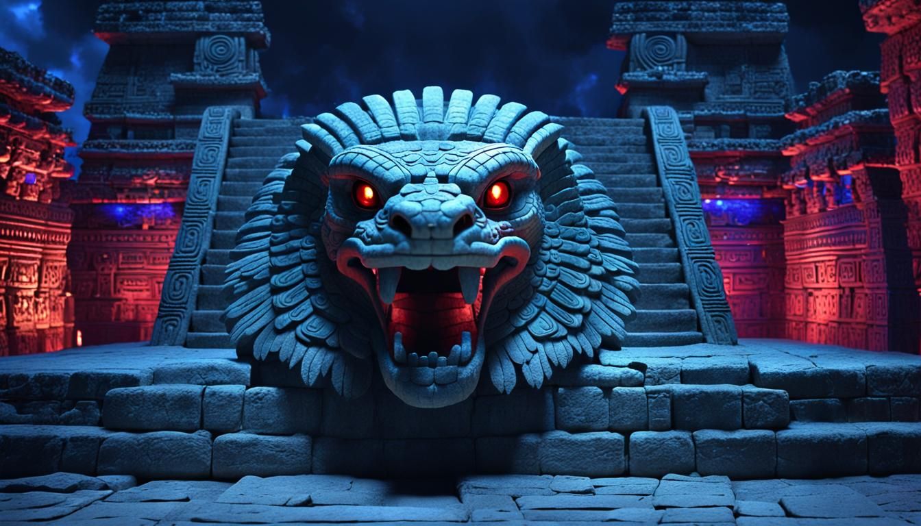 Quetzalcoatl Emerges from Mayan Pyramid in 3D