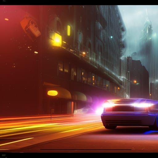 Post-Apocalyptic Car Wreck in a Ruined Downtown