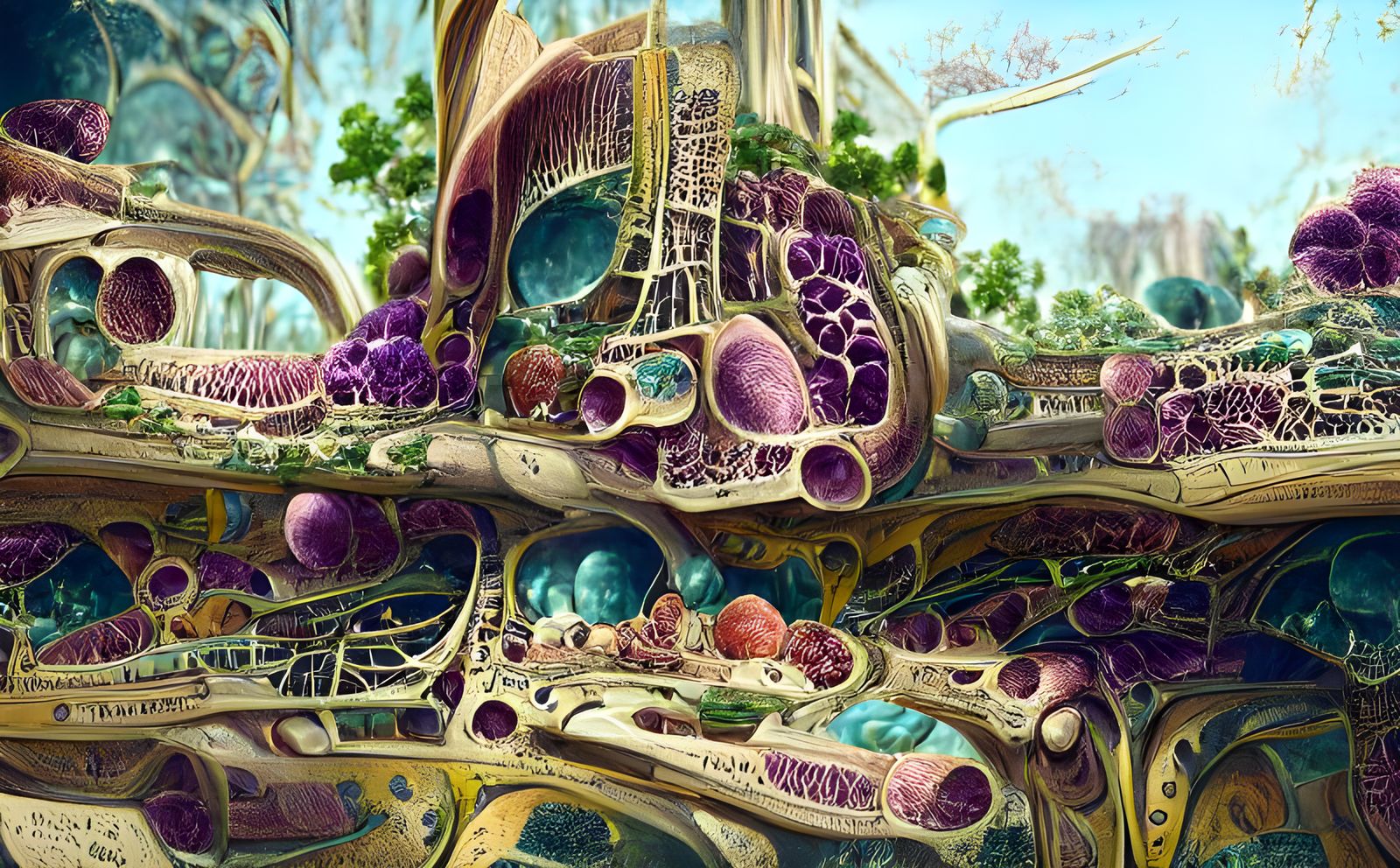 Prokaryotic Cell Cityscape in Art Nouveau Style