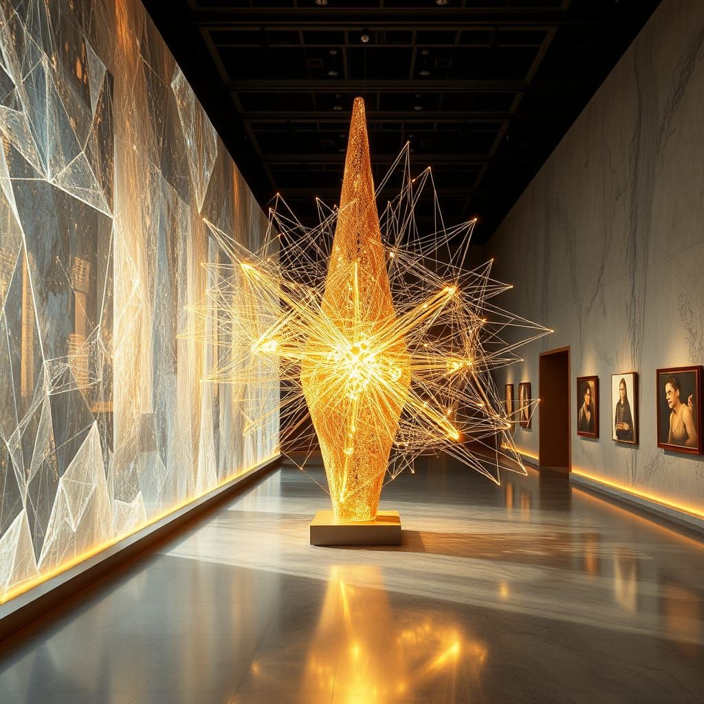Ethereal Holographic Sculpture in Golden Light