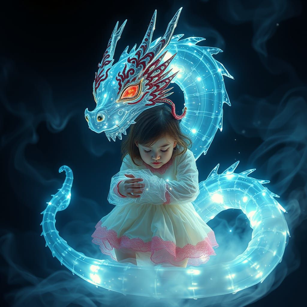 Ghost Dragon Protects Girl with Shimmering Lights