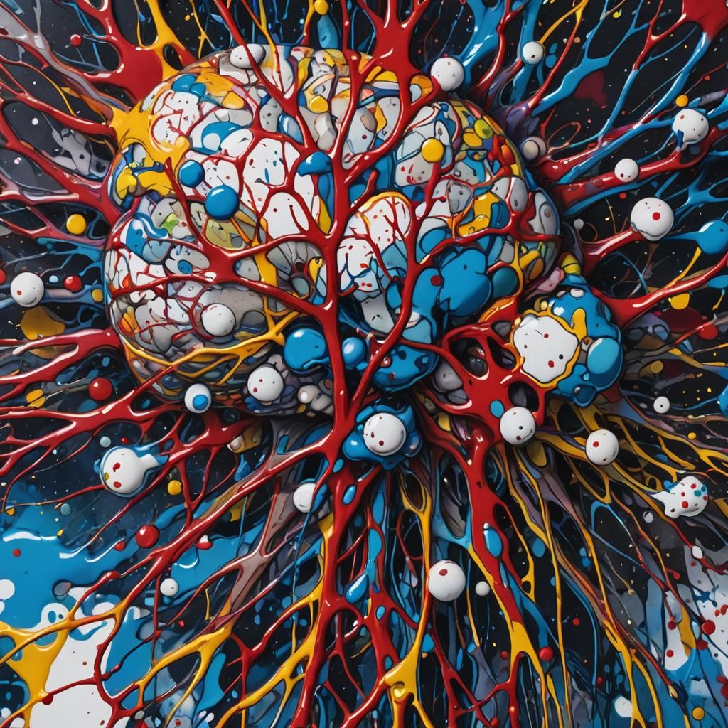 Intricate Ink Splatter Art of a Human Brain