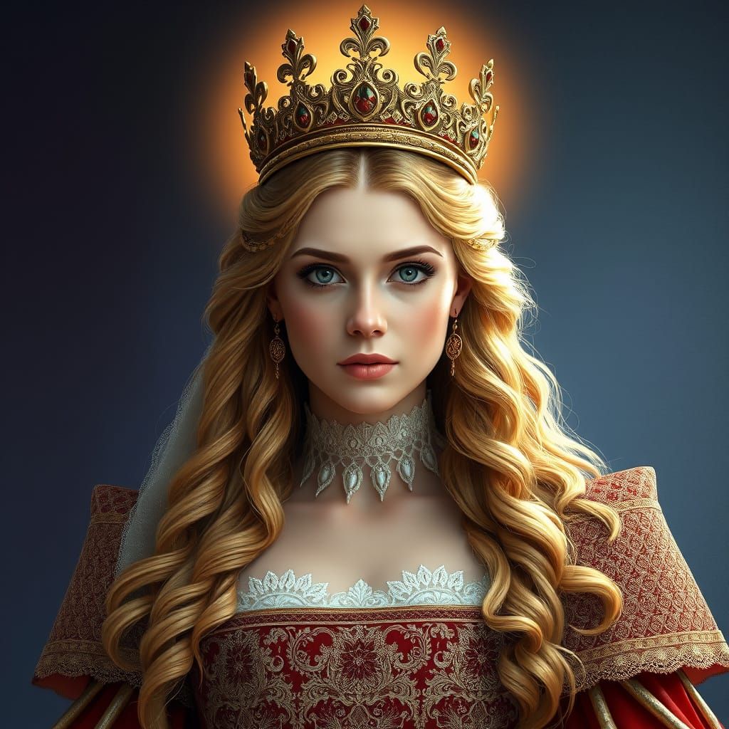 Medieval Queen in Luxurious Royal Attire