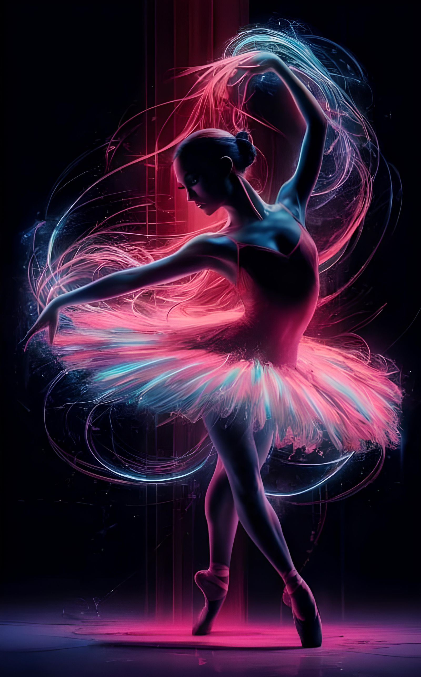 Neon Ballerina in Mesmerizing Dance, Splash Art
