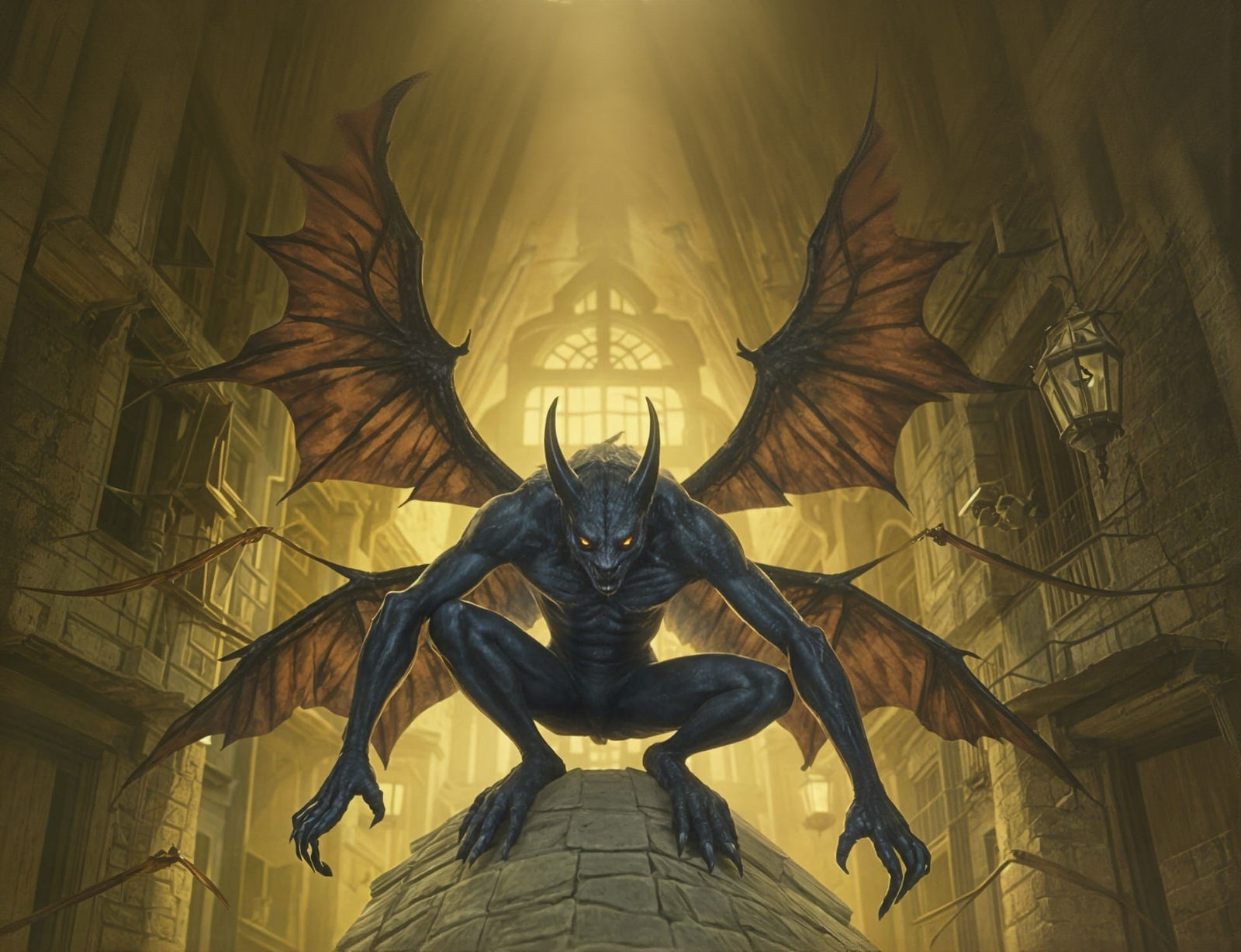 Medieval Village Creature at Night: Cinematic Film Still