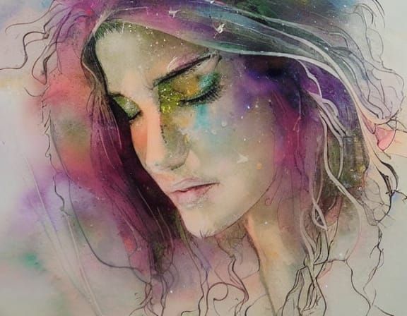 Palestinian Astronaut in Dreamy Watercolour Galaxy