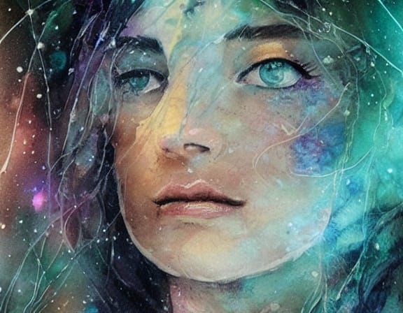 Palestinian Astronaut in Dreamy Watercolour Landscape