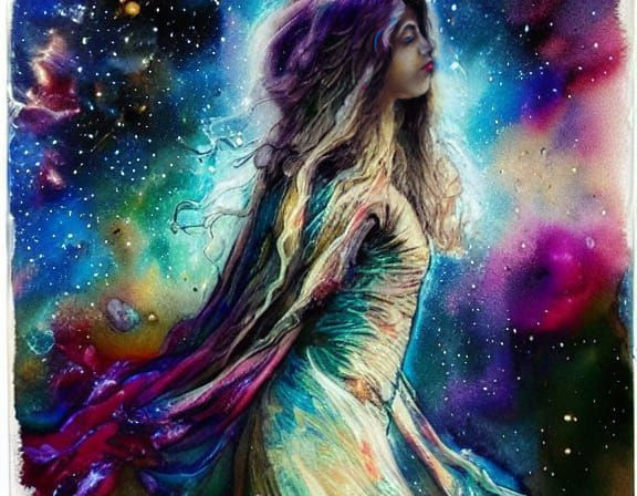 Palestinian Astronaut in Dreamy Watercolour Galaxy