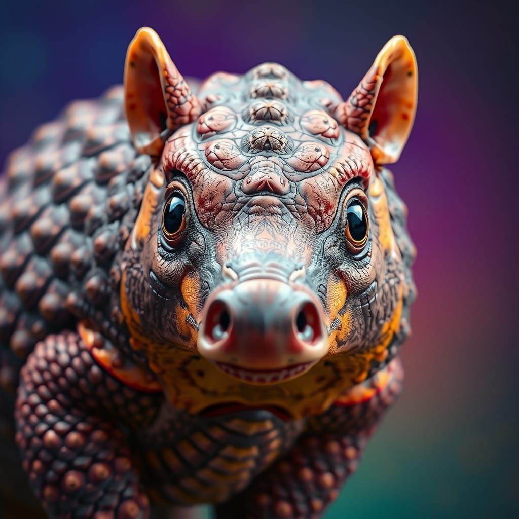 Hyperrealistic Armadillo Portrait in Splash Art Style