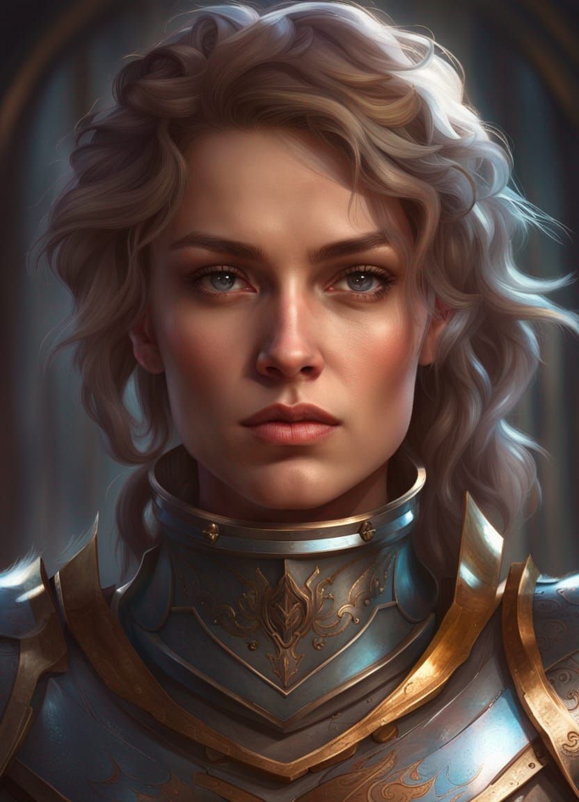 Female Knight Portrait in Art Nouveau Style