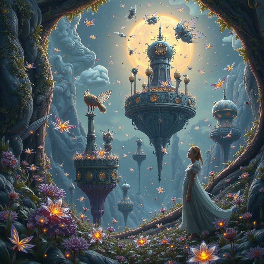 Surreal Clockwork Alice in Melting Dreamscape