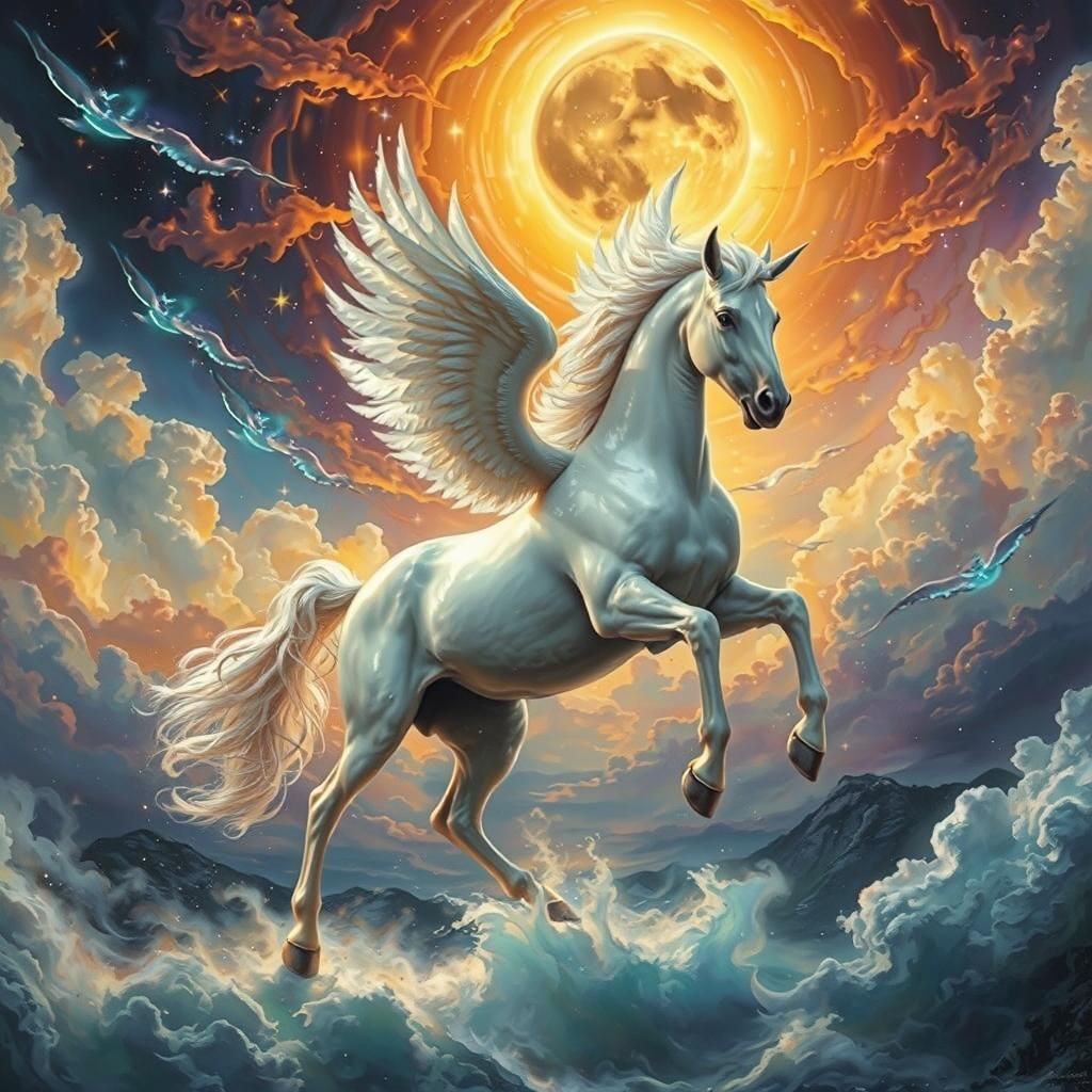 Bioluminescent Pegasus in Psychedelic Dreamscape