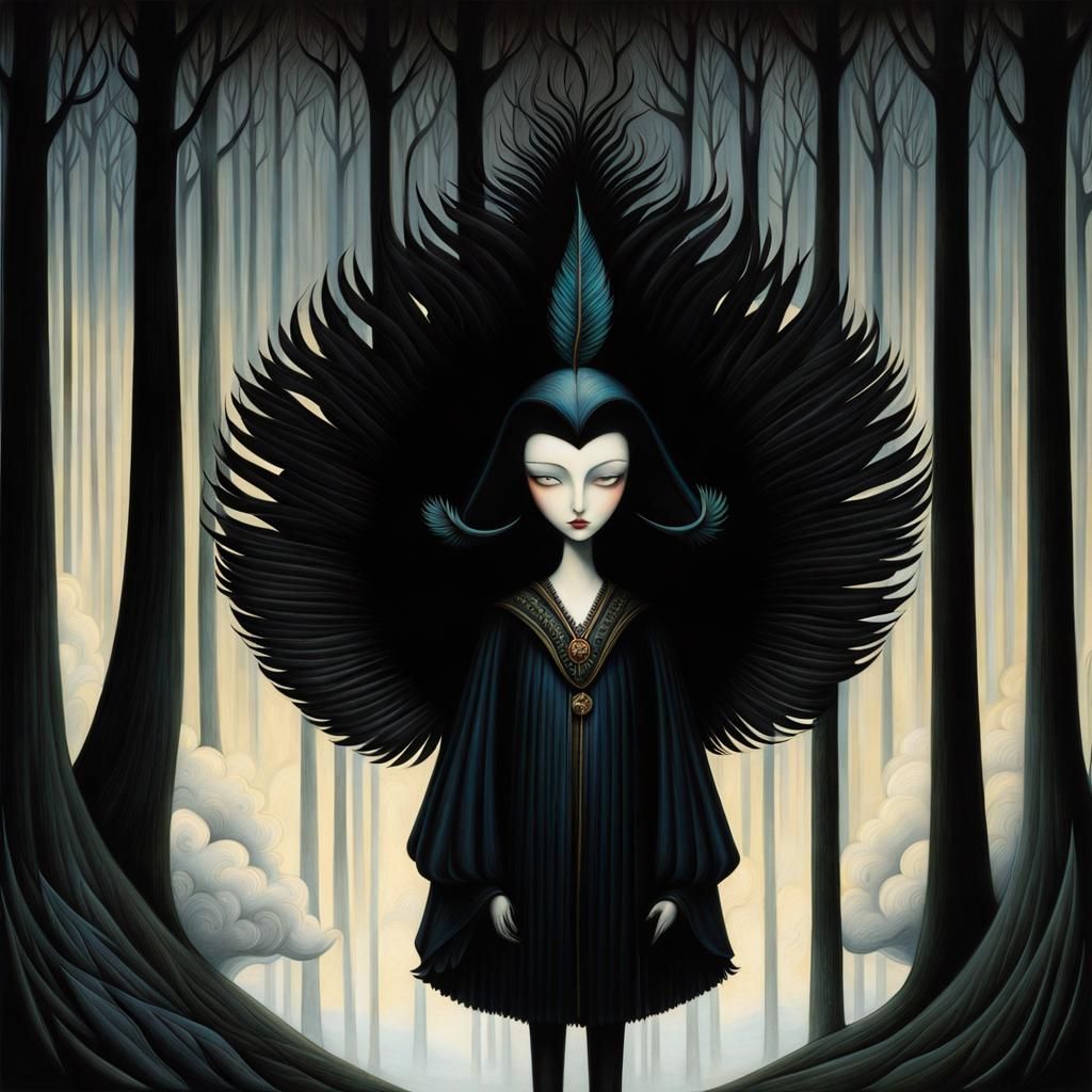 Surreal Moonscape with Black Feather, Dark Fantasy Art