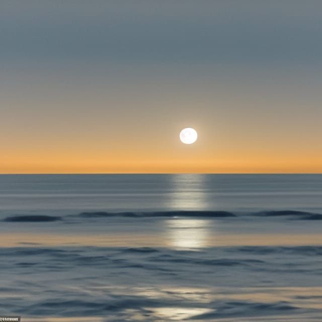 Full Moon Shines on Hyperdetailed Ocean Horizon