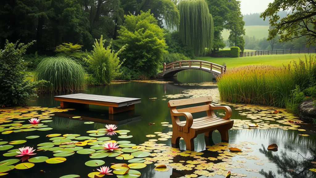 Serene Pond Bridging Canada and UK: Impressionist Style