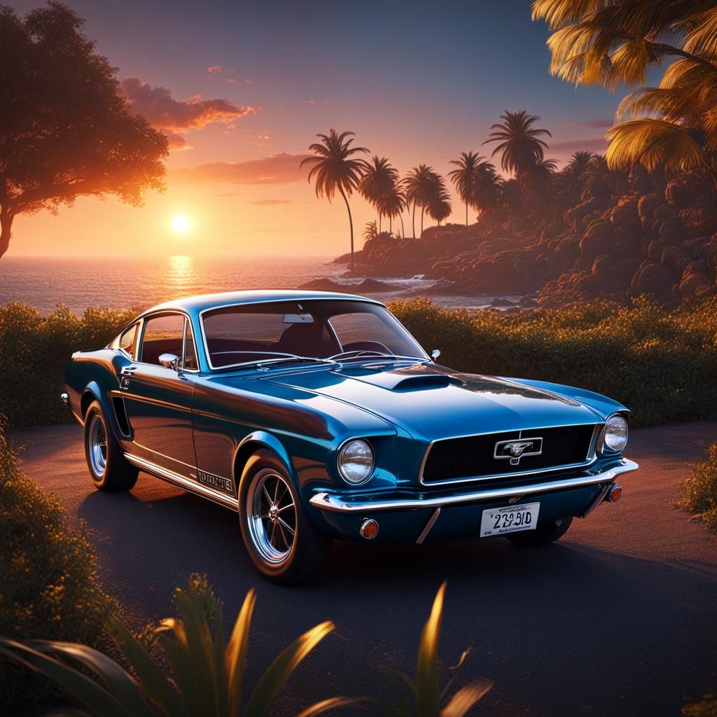 Retro Ford Mustang and Porsche 911 Sunset View