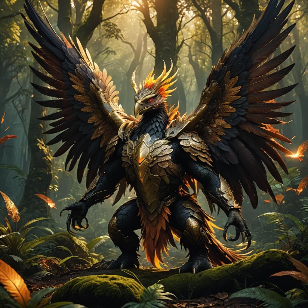 Majestic Phoenix-Turtle Hybrid in Mystical Forest