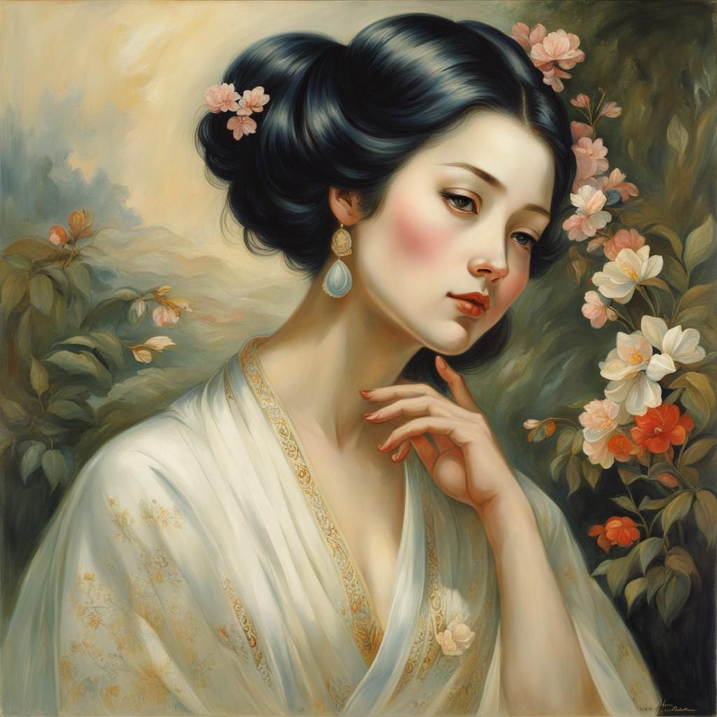 Ethereal Portrait of Young Woman in Fantasy Style