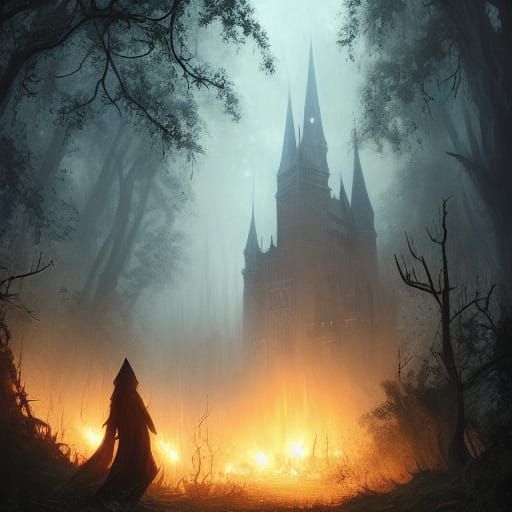 Dark Fantasy Wizard in Enchanted Forest