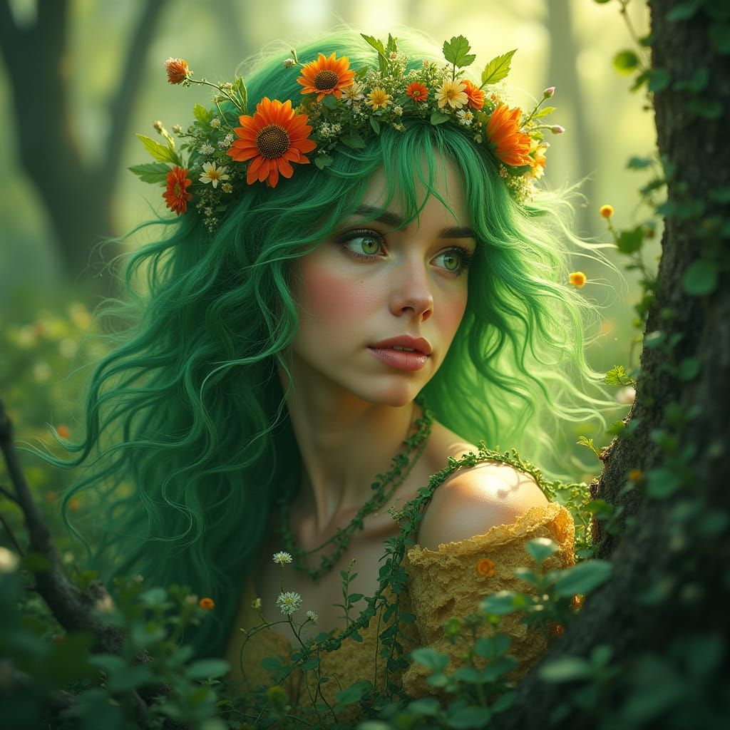 Mother Earth Emerges from Forest, Hyper-Realistic Art