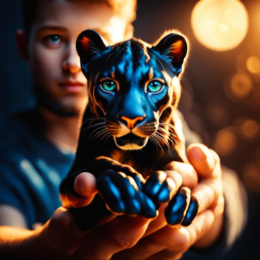 Miniature Panther Held in Hand: Vivid Digital Art