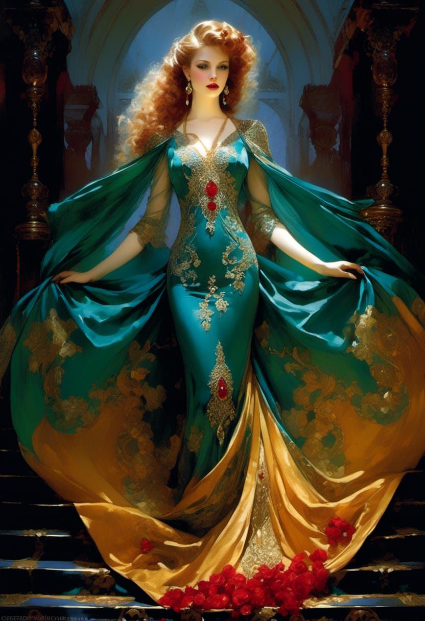 Ornate Gown Portrait in a Classical Style