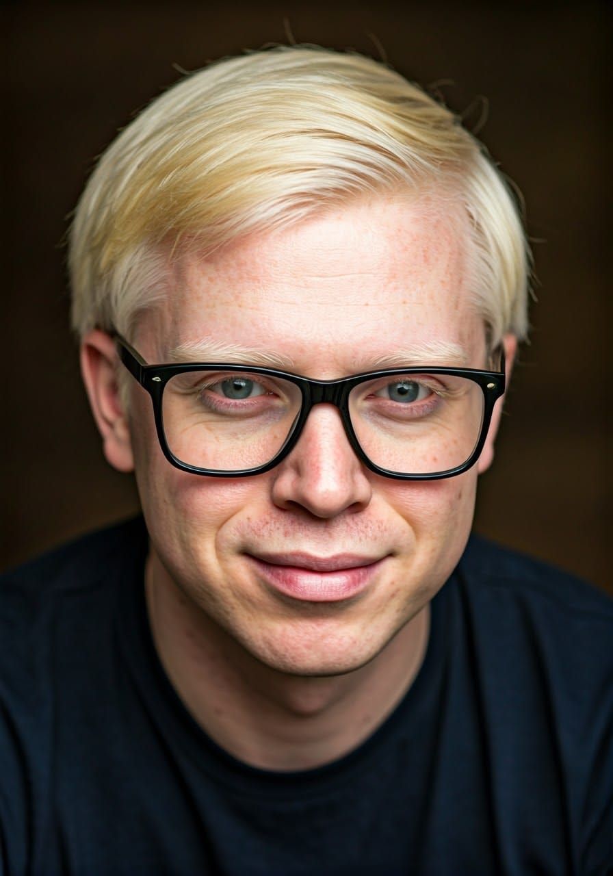 Gentle Burmese Man with Albinism in Warm Ambient Light