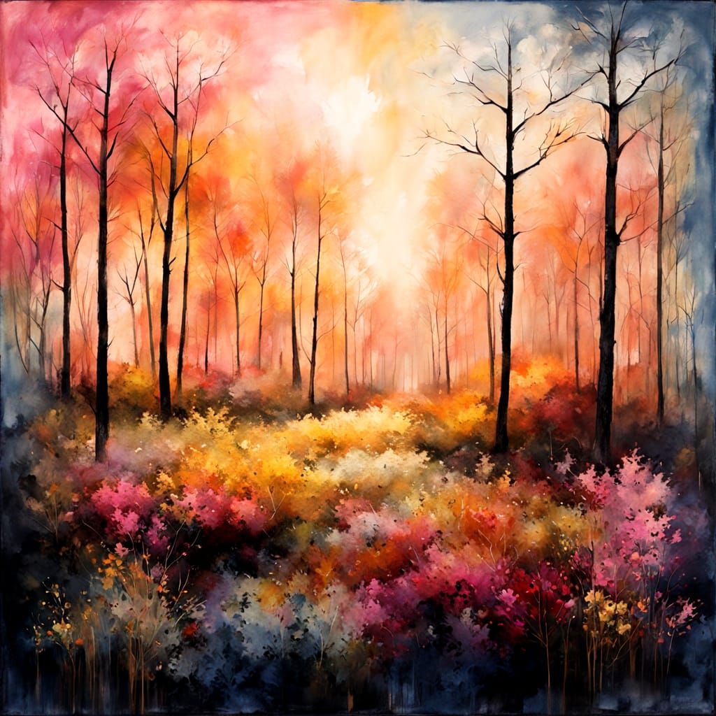 Expressionist Impasto Encaustic Painting of Amber Mist and F...