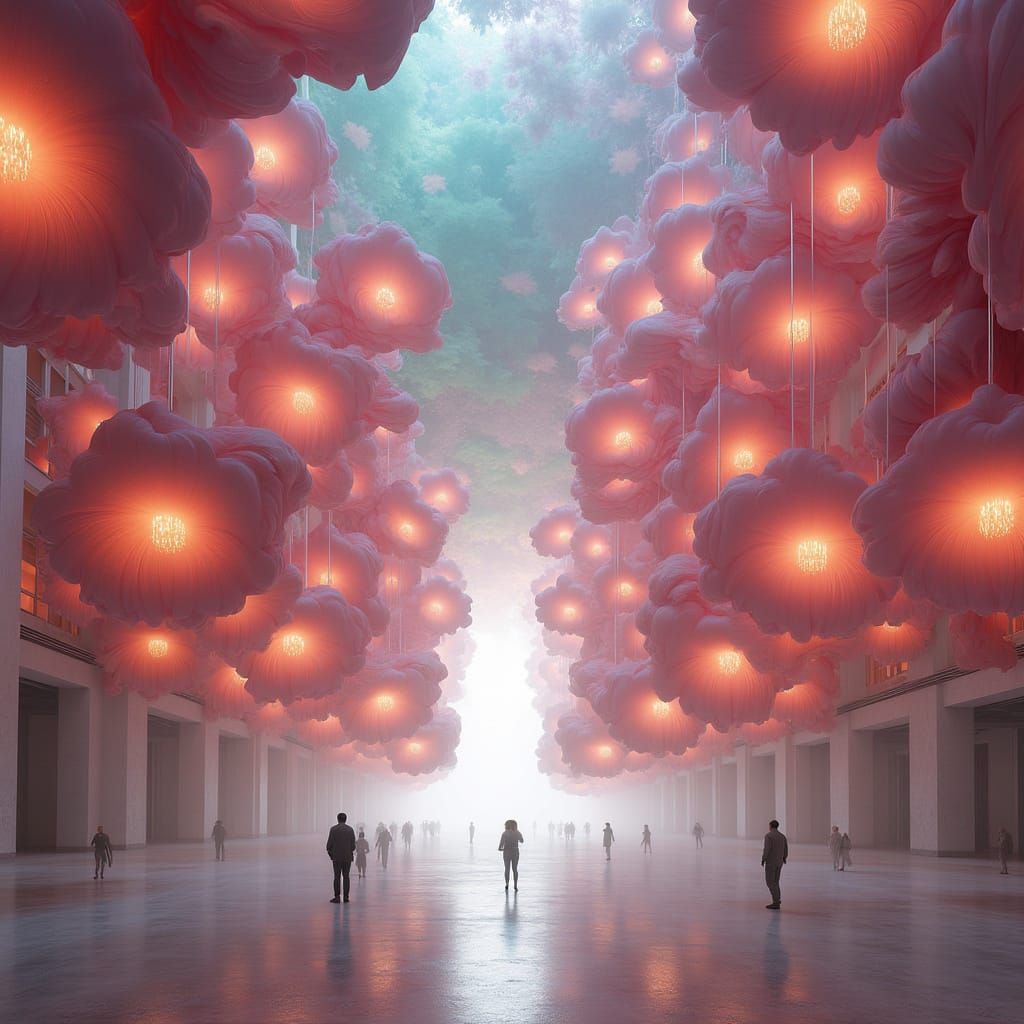 Biomorphic Flower Chandelier in Surreal Architecture