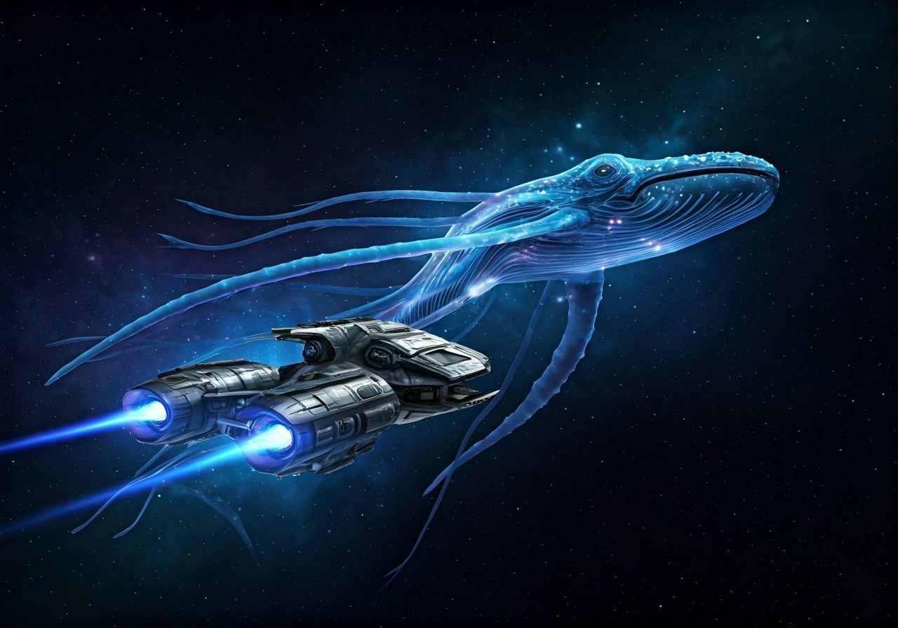 Bioluminescent Alien Creature Soaring Through Space