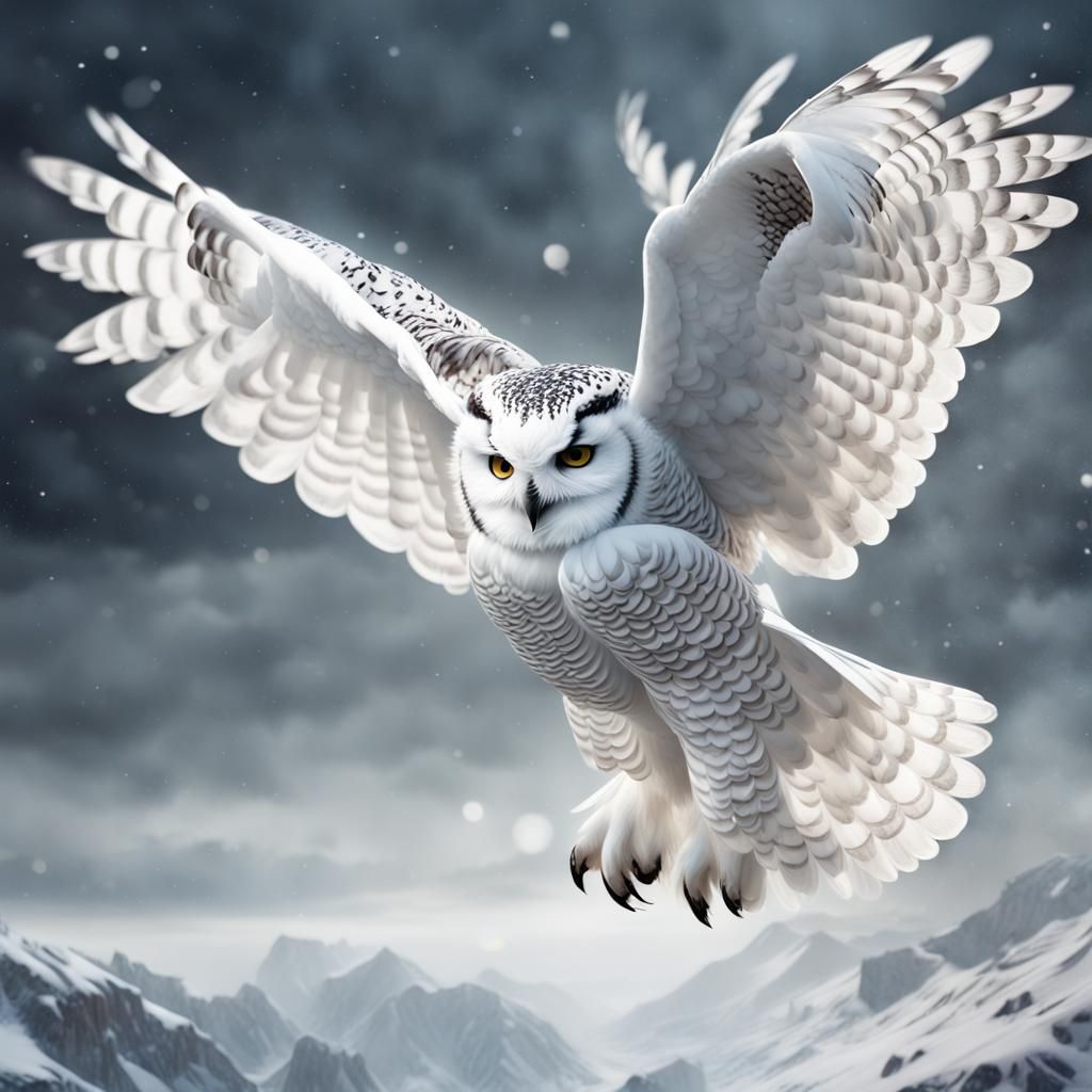 Snowy Owl in Flight: Epic Digital Matte Painting
